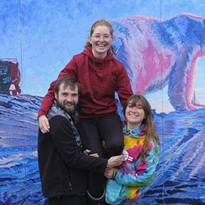 in front of a polar bear painting